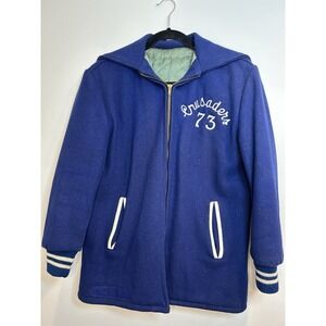 Vintage Letterman Varsity Athletic Jacket. Central Crusaders 73. Blue.‎ Size Sm